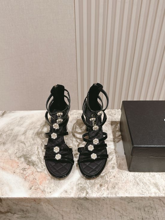 Chanel Faux Pearl Decor Comfortable Leather Sandals