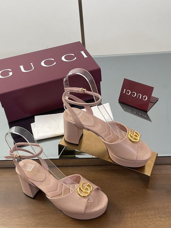 Gucci Double G Decor Quilted Platform Block Heel Peep Toe Sandals