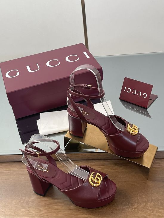 Gucci Double G Decor Quilted Platform Block Heel Peep Toe Sandals