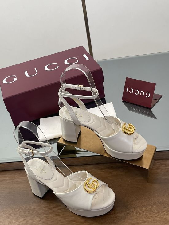 Gucci Double G Decor Quilted Platform Block Heel Peep Toe Sandals