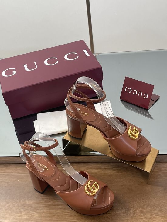 Gucci Double G Decor Quilted Platform Block Heel Peep Toe Sandals