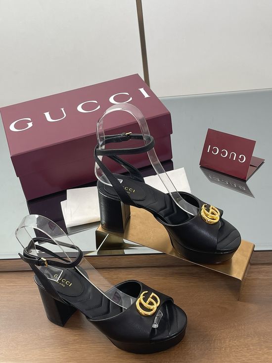 Gucci Double G Decor Quilted Platform Block Heel Peep Toe Sandals