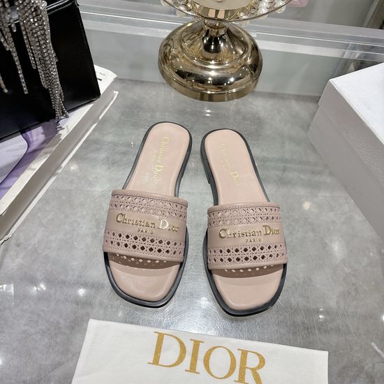 Christian Dior Round Toe Flat Slide Sandals with Metal Logo Buckle