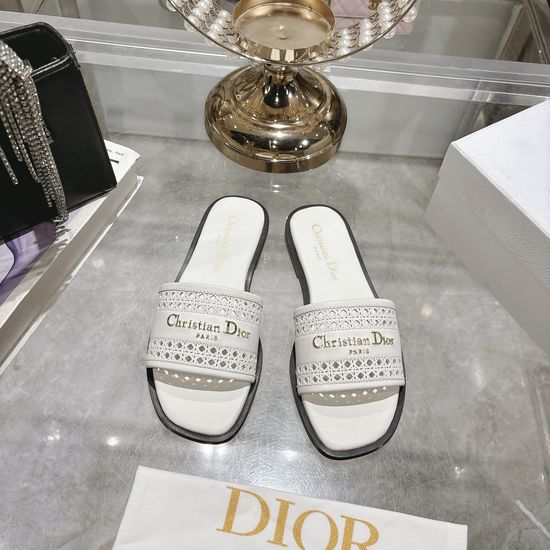 Christian Dior Round Toe Flat Slide Sandals with Metal Logo Buckle