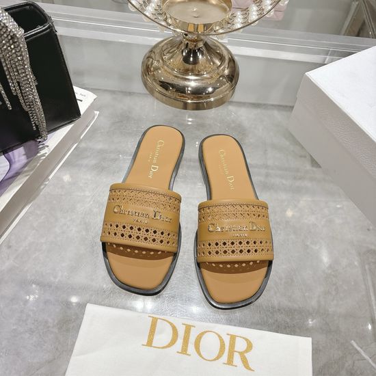 Christian Dior Round Toe Flat Slide Sandals with Metal Logo Buckle