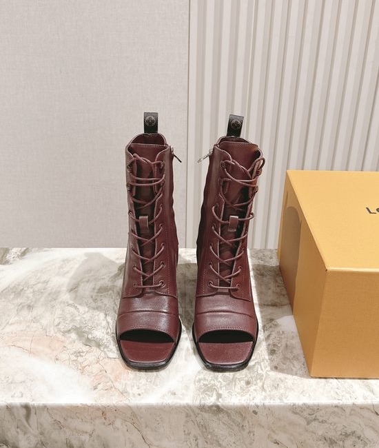 Louis Vuitton LV Peep Toe Lace-up Ankle Boots with Comfortable Height Boost