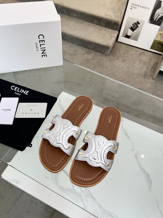 Celine Embossed Logo Calfskin Half Mules with Premium Lining