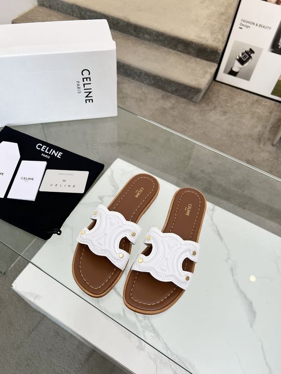 Celine Embossed Logo Calfskin Half Mules with Premium Lining