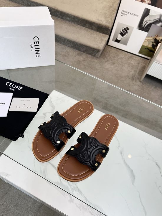 Celine Embossed Logo Calfskin Half Mules with Premium Lining