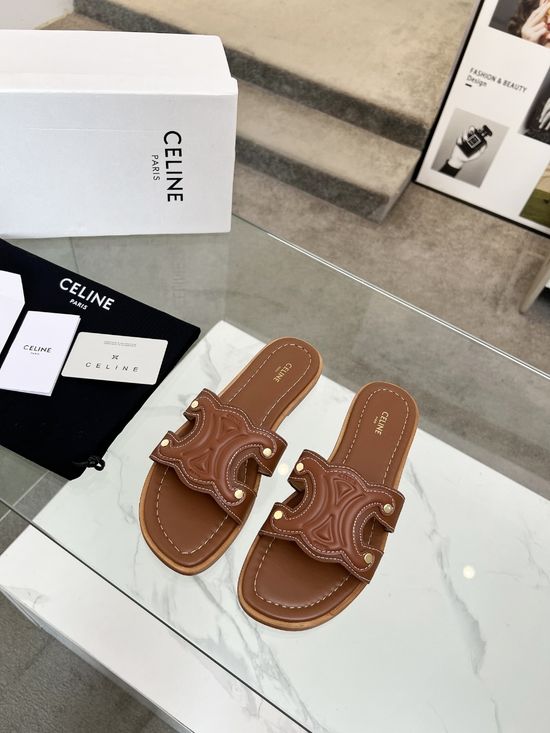 Celine Embossed Logo Calfskin Half Mules with Premium Lining