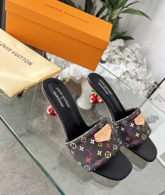 Louis Vuitton LV Printed Cowhide Slip On Sandals With Low Heel