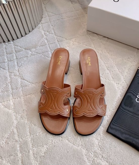 Celine Buckle Decor Chunky Heel Slides Classic Style Durable Outsole