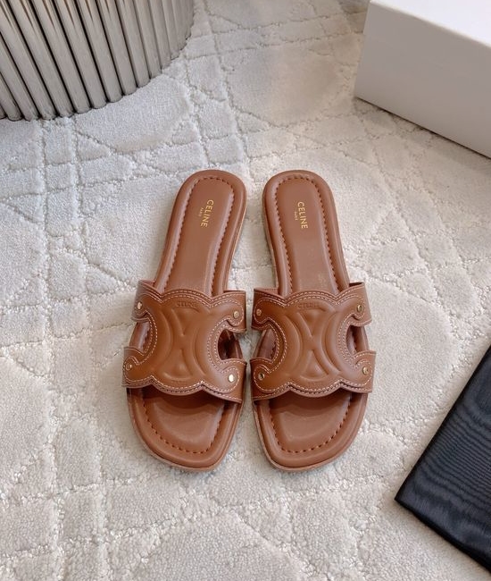 Celine Buckle Decor Chunky Heel Slides Classic Style Durable Outsole
