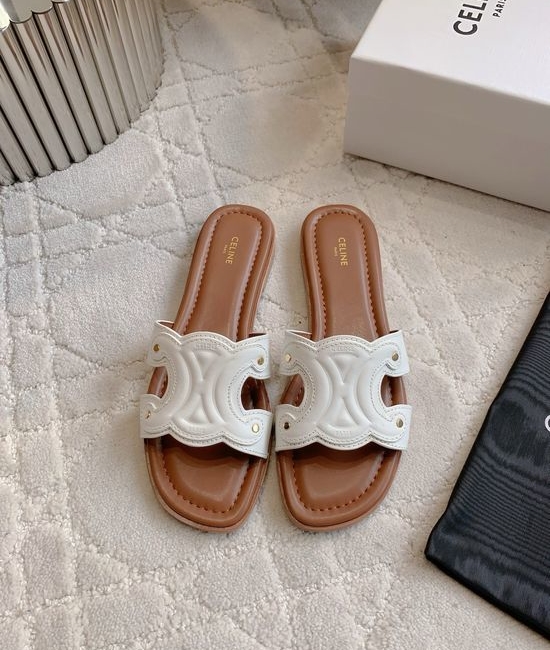 Celine Buckle Decor Chunky Heel Slides Classic Style Durable Outsole