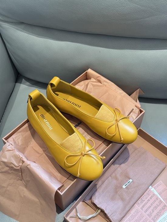 Miu Miu Soft Lambskin Bow Decor Round Toe Ballet Flats