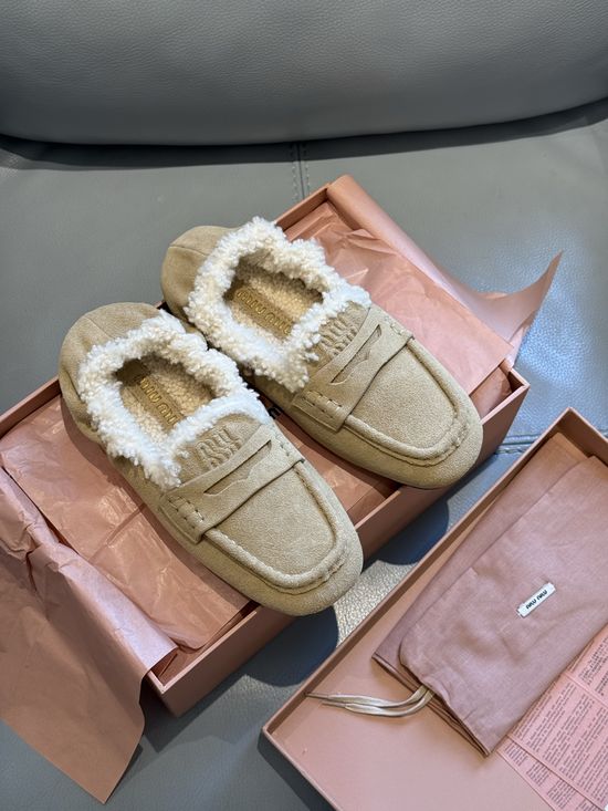 Miu Miu Soft Suede Fleece Lined Comfort Loafer Shoes