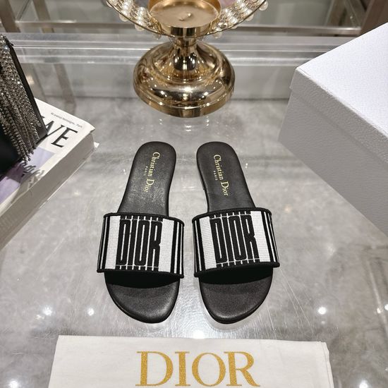 Christian Dior Color Block Embroidered Flat or Chunky Heel Slides