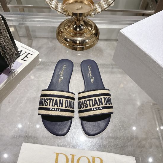Christian Dior Color Block Embroidered Flat or Chunky Heel Slides