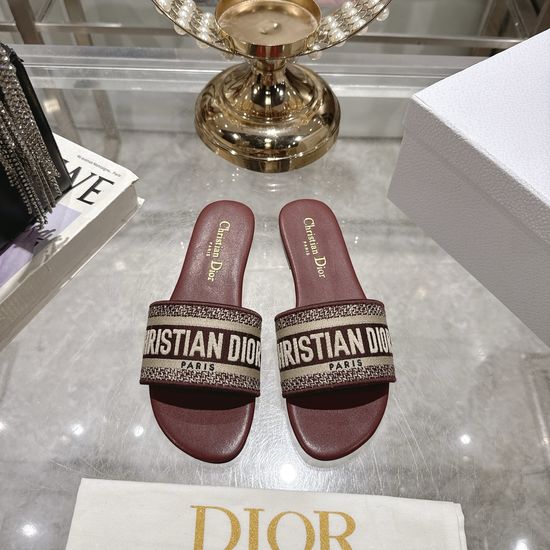 Christian Dior Color Block Embroidered Flat or Chunky Heel Slides