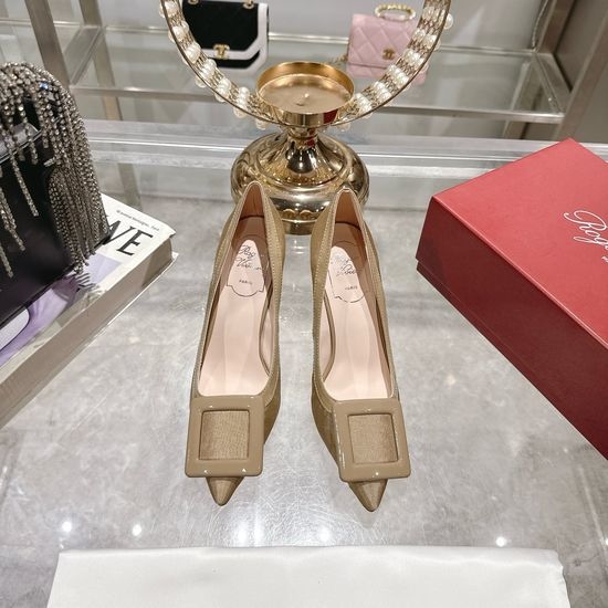 Roger Viver RV Square Buckle High Heels Elegant Commute Leather Shoes