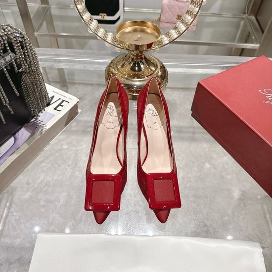 Roger Viver RV Square Buckle High Heels Elegant Commute Leather Shoes