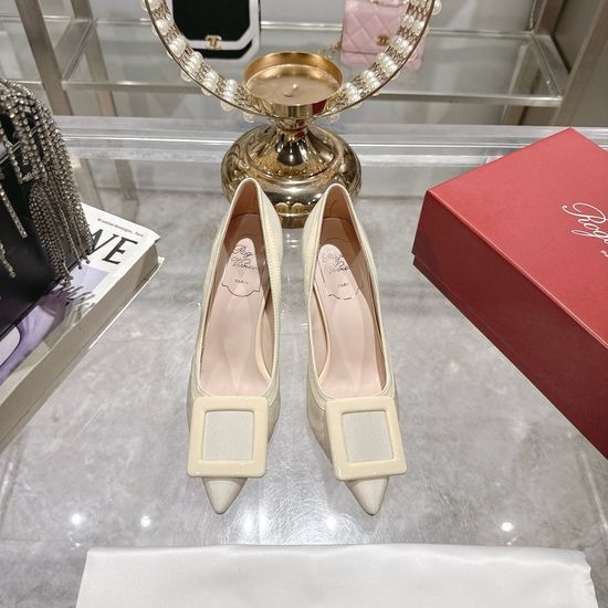 Roger Viver RV Square Buckle High Heels Elegant Commute Leather Shoes