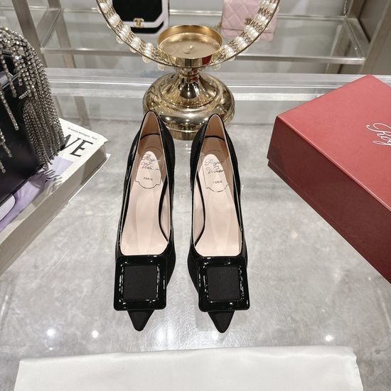 Roger Viver RV Square Buckle High Heels Elegant Commute Leather Shoes