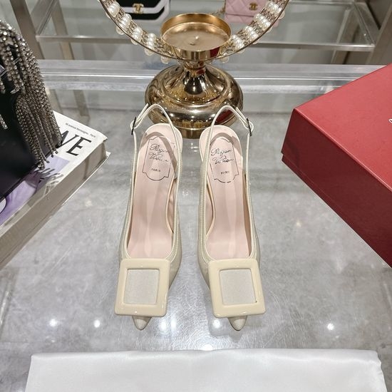 Roger Viver RV Square Buckle High Heels Elegant Commute Leather Shoes