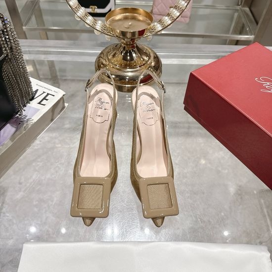Roger Viver RV Square Buckle High Heels Elegant Commute Leather Shoes