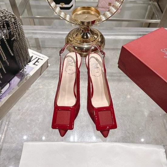 Roger Viver RV Square Buckle High Heels Elegant Commute Leather Shoes