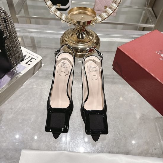 Roger Viver RV Square Buckle High Heels Elegant Commute Leather Shoes