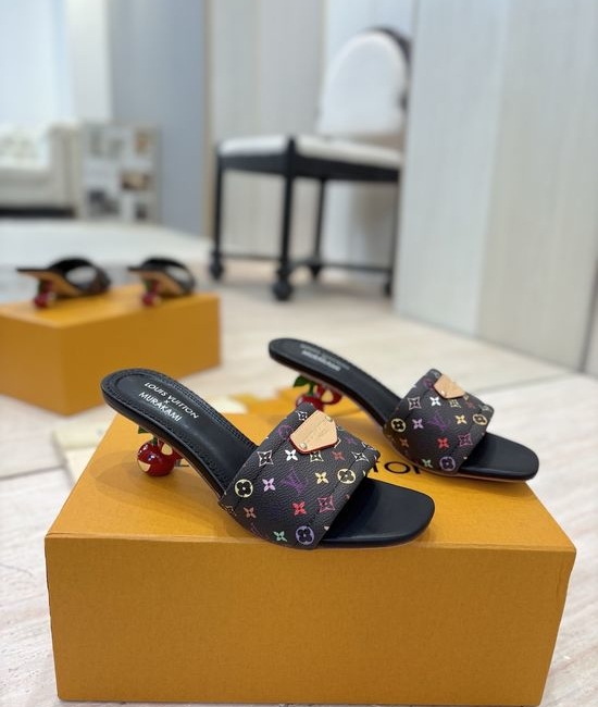 Louis Vuitton LV Stylish Cherry Heel Sandals with Genuine Leather Sole