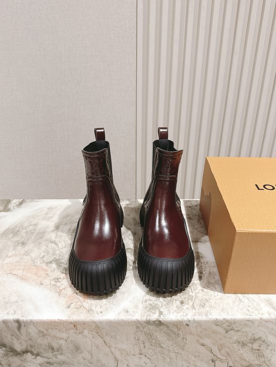 Louis Vuitton Patent Leather Platform Ankle Boots with Soft Lining