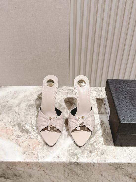 Yves Saint Laurent Elegant Silk Square Toe Stiletto Heels With Ornate Buckle