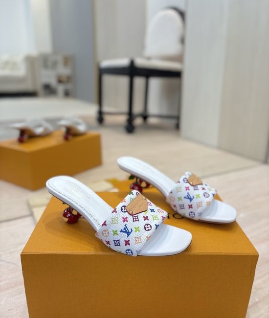 Louis Vuitton LV Stylish Cherry Heel Sandals with Genuine Leather Sole