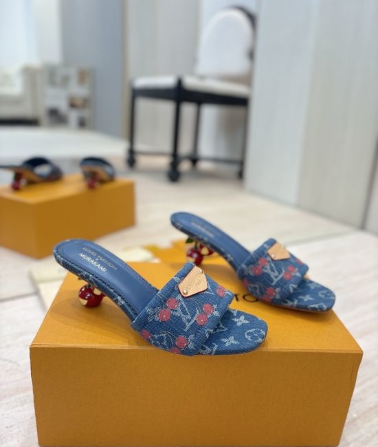 Louis Vuitton LV Stylish Cherry Heel Sandals with Genuine Leather Sole