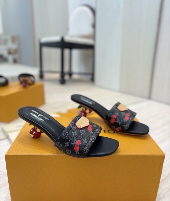 Louis Vuitton LV Stylish Cherry Heel Sandals with Genuine Leather Sole
