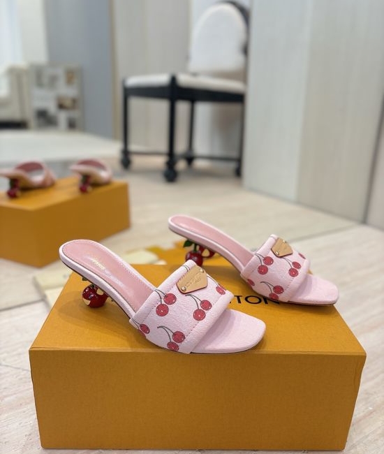 Louis Vuitton LV Stylish Cherry Heel Sandals with Genuine Leather Sole