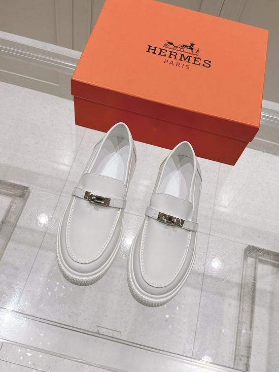 Hermes Buckle Decor Slip-On Loafers Casual Fashion Leather Shoes