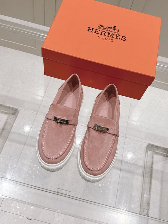 Hermes Buckle Decor Slip-On Loafers Casual Fashion Leather Shoes