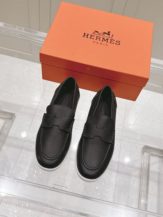 Hermes Classic H Design Loafers Casual Urban Style Leather Shoes