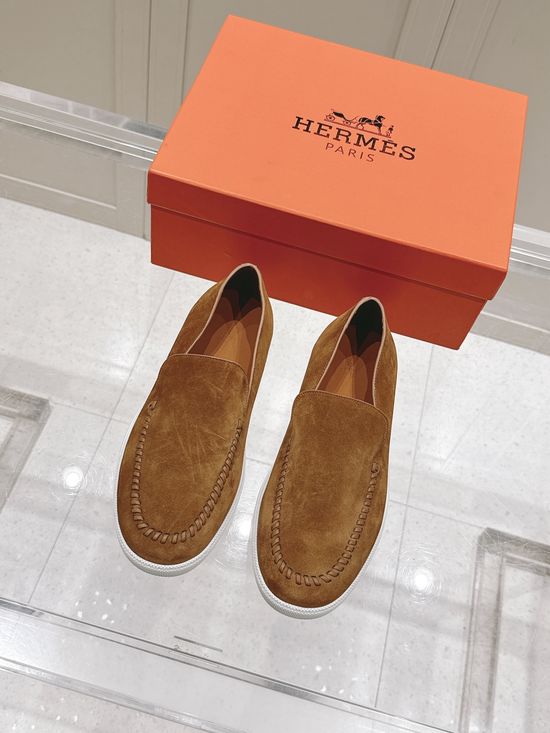 Hermes Woven Detail Suede Loafers Casual Comfortable Footwear
