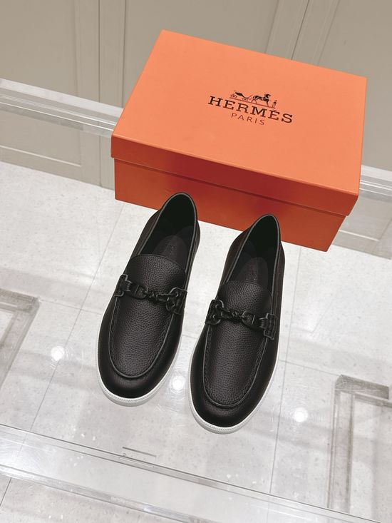 Hermes Braided Rope Decor Casual Loafers Premium Leather Shoes
