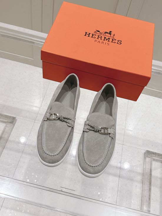 Hermes Braided Rope Decor Casual Loafers Premium Leather Shoes