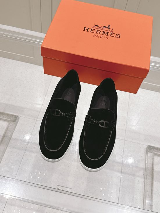 Hermes Braided Rope Decor Casual Loafers Premium Leather Shoes