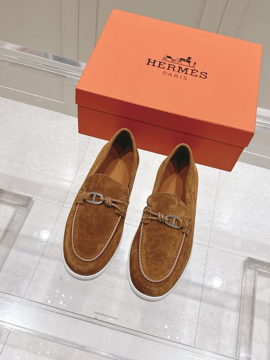 Hermes Braided Rope Decor Casual Loafers Premium Leather Shoes