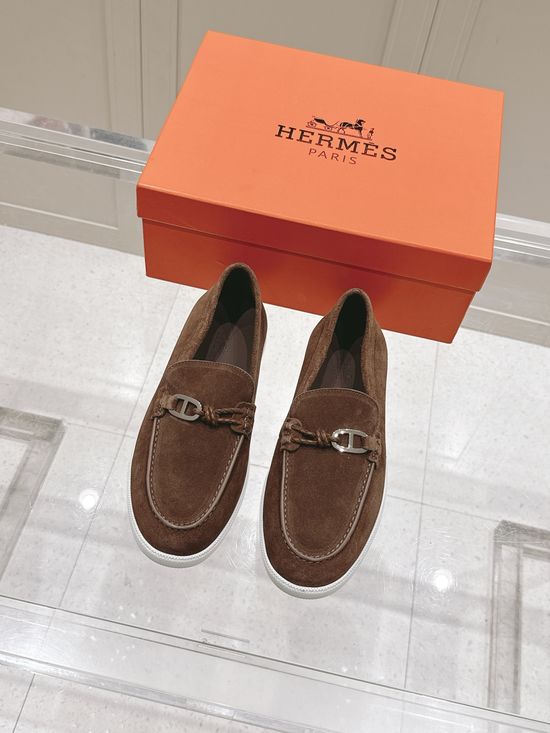 Hermes Braided Rope Decor Casual Loafers Premium Leather Shoes