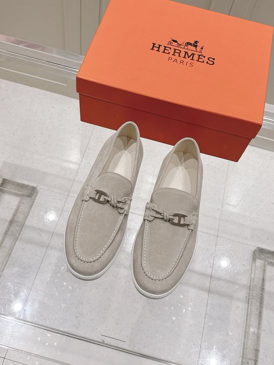 Hermes Braided Rope Decor Casual Loafers Premium Leather Shoes