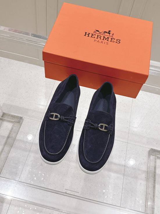 Hermes Braided Rope Decor Casual Loafers Premium Leather Shoes