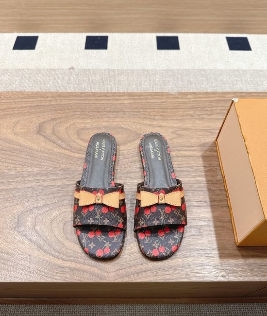 Louis Vuitton LV Denim Leather Kitten Heel Slip On Mule Sandals